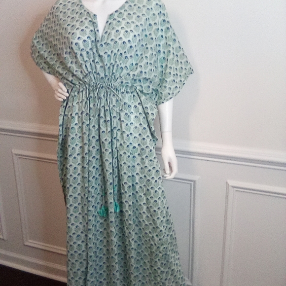 Women's Bellino Blue Floral Maxi Kaftan Dress, One Size - Picture 3 of 16